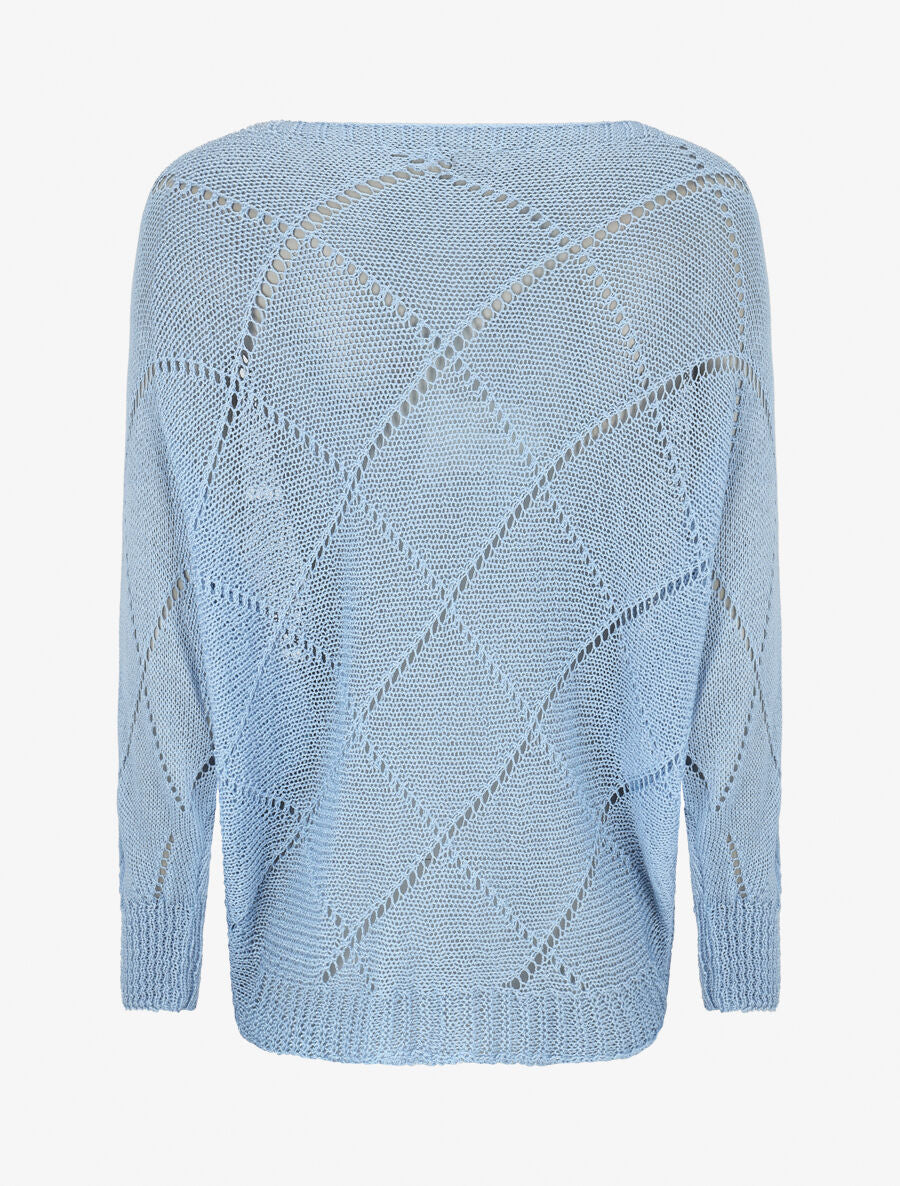 Pull en maille ajourée à motif quadrillé - Bleu - 2