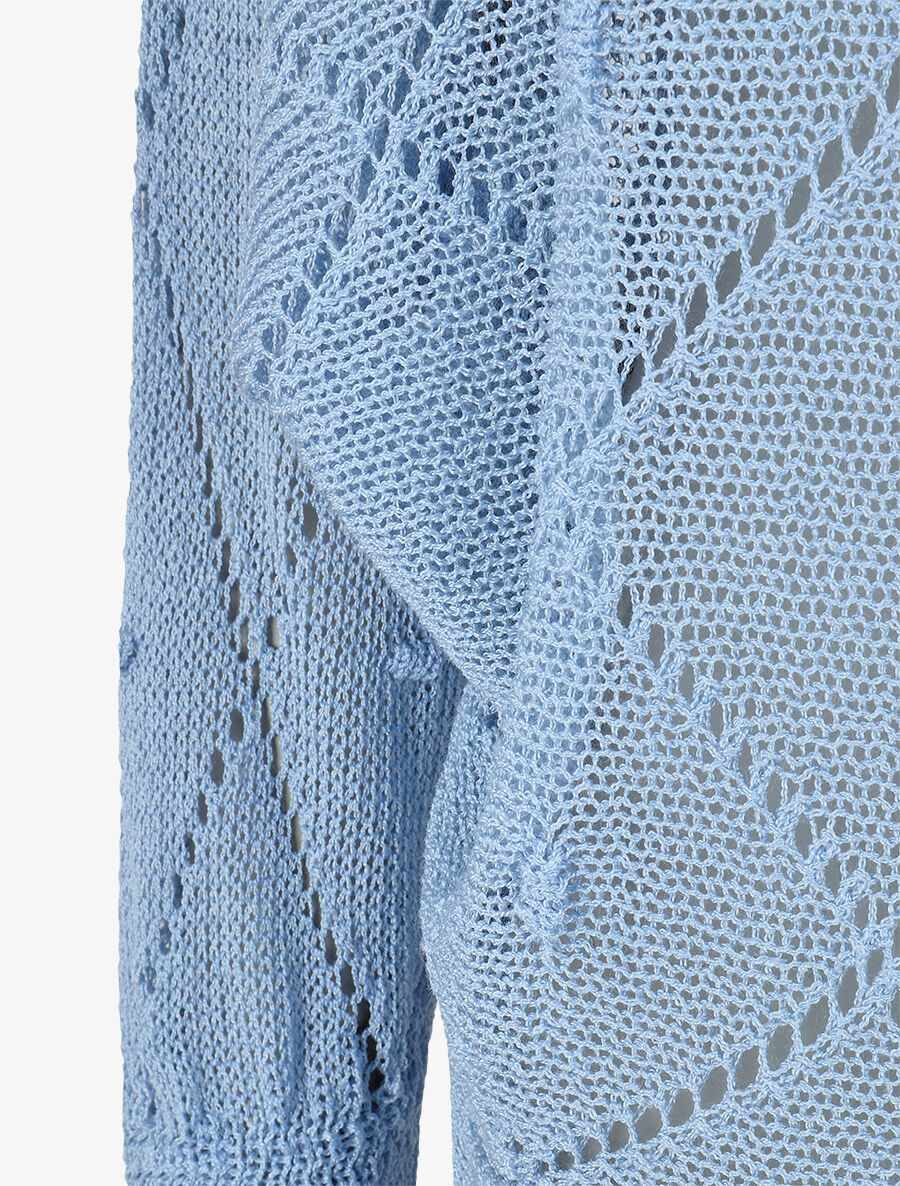Pull en maille ajourée à motif quadrillé - Bleu - 3