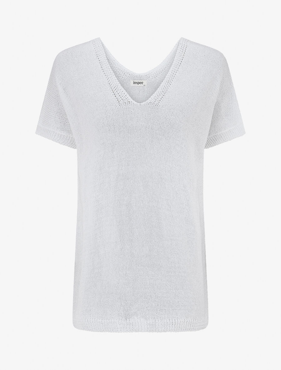 Pull en maille à manches courtes - Blanc - 1