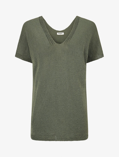 Pull en maille à manches courtes - Kaki - 1