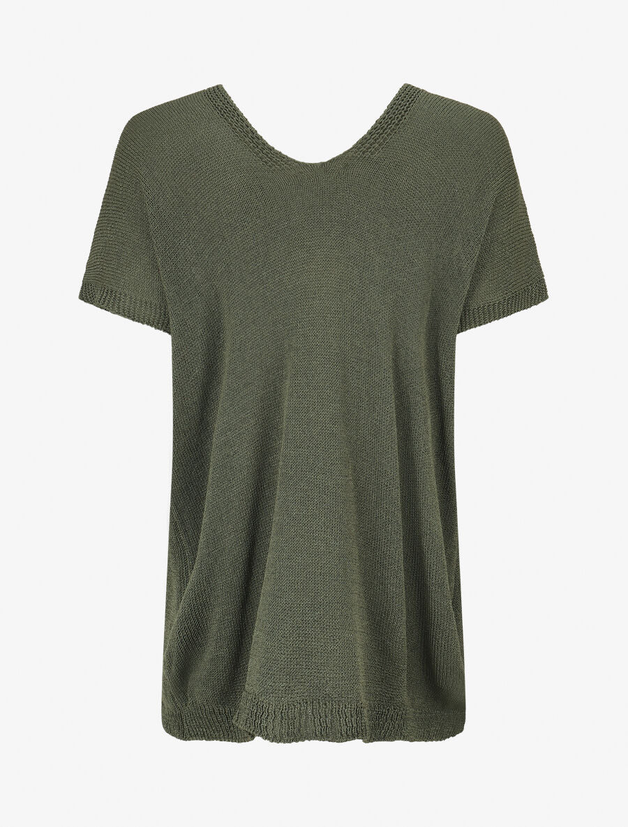 Pull en maille à manches courtes - Kaki - 2