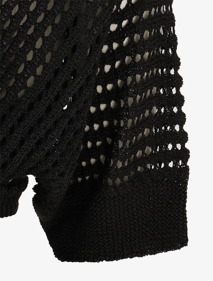 Gilet ajouré à nouer - Noir - 3