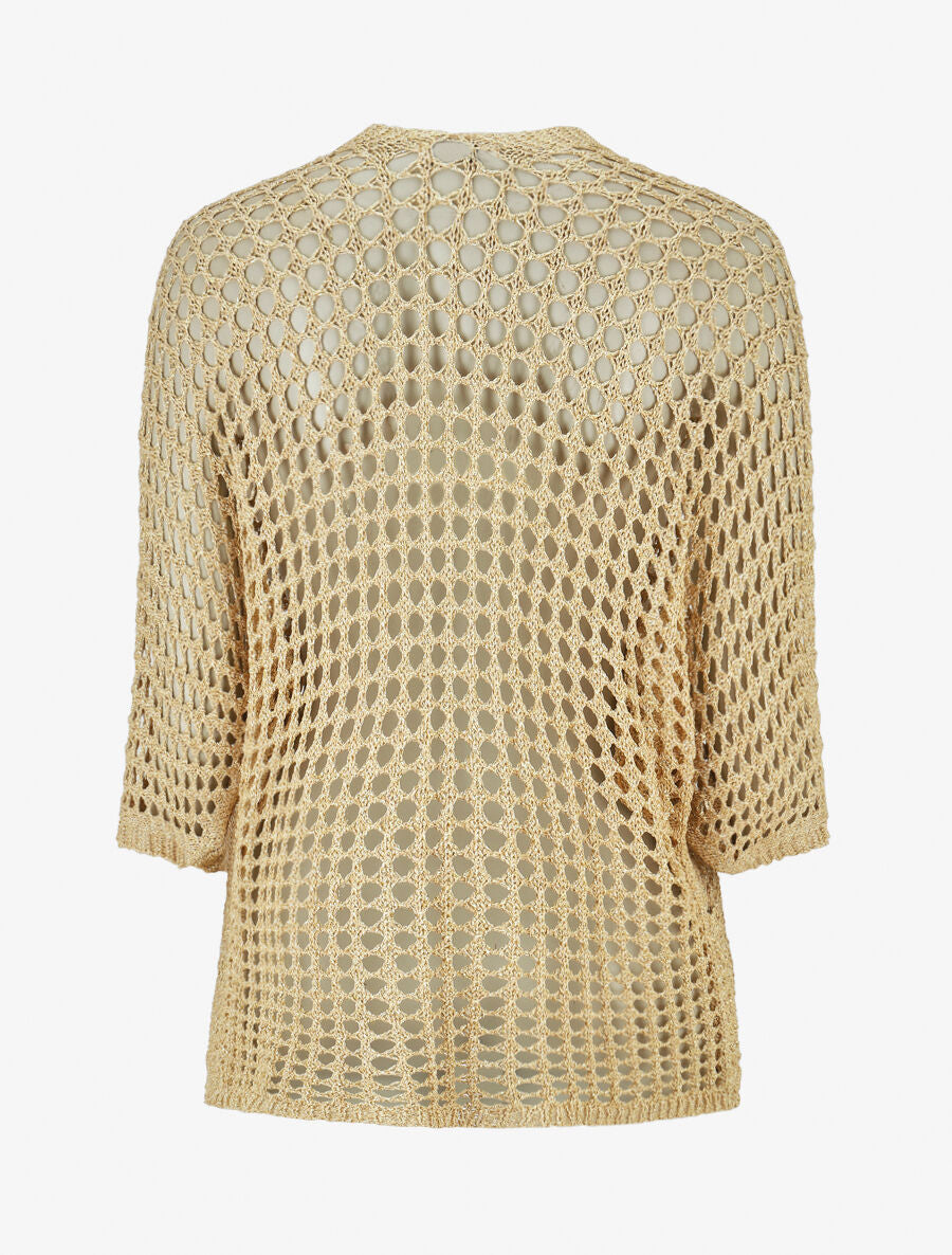 Gilet long en maille ajourée irisée - Or - 2