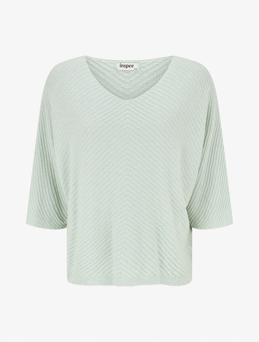 Pull fin irisé à manches courtes - Vert d&