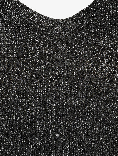 Débardeur côtelé en maille à détail irisé - Noir - 3