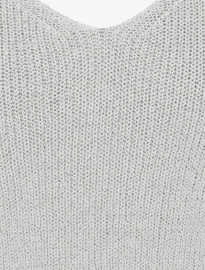 Débardeur côtelé en maille à détail irisé - Écru - 3
