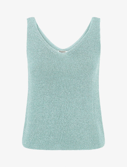 Débardeur côtelé en maille à détail irisé - Turquoise - 1