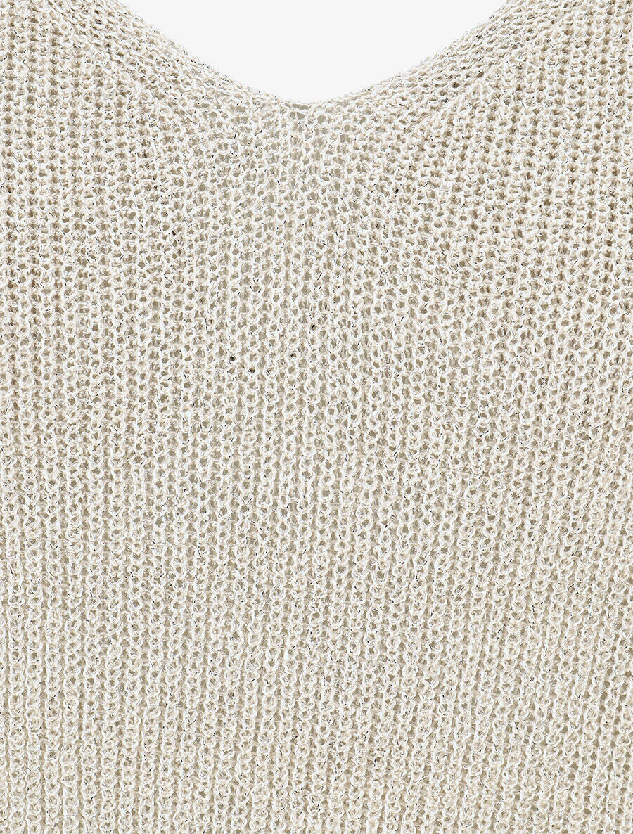 Débardeur côtelé en maille à détail irisé - Beige - 3