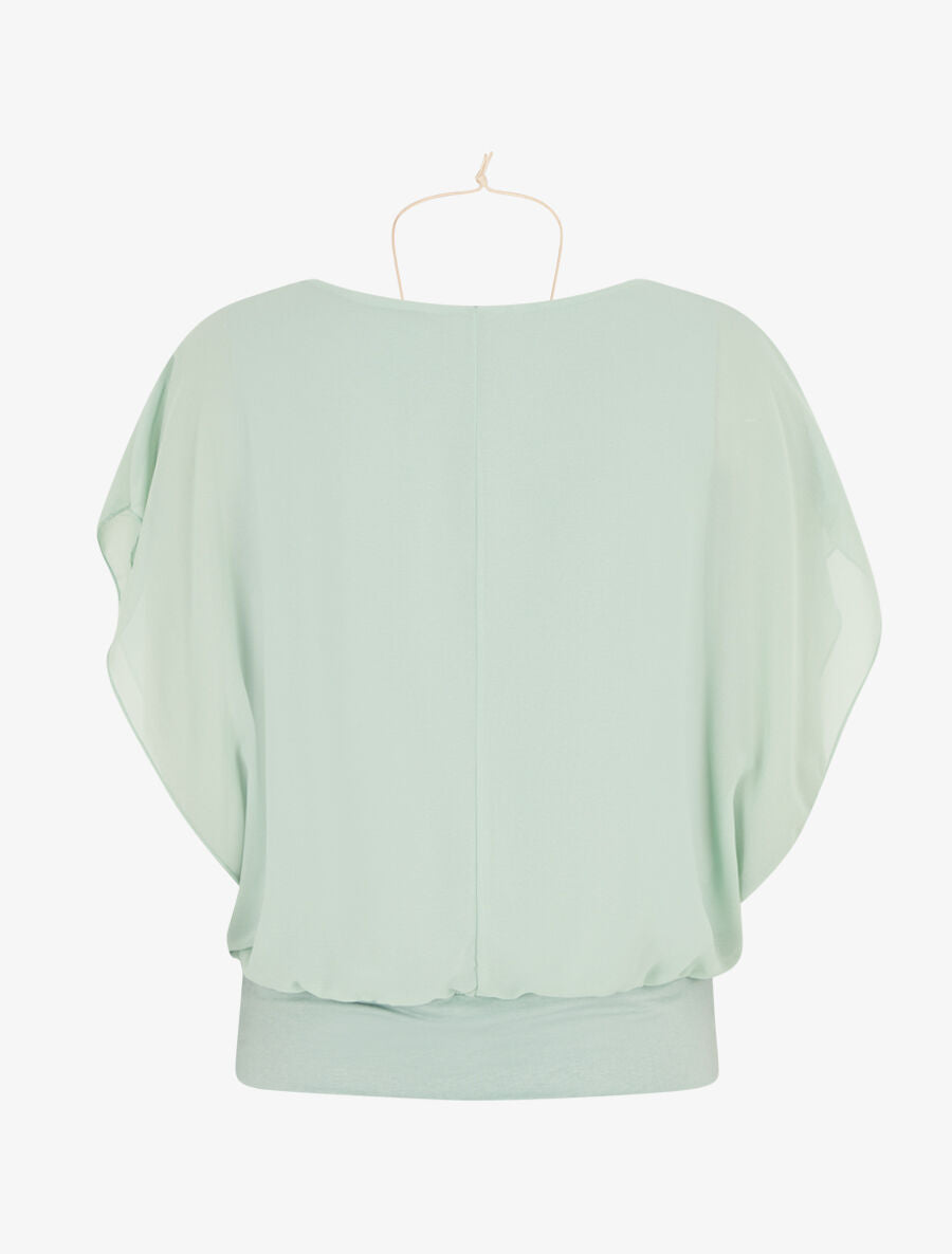 Top uni en voile à manches volantées - Vert d&