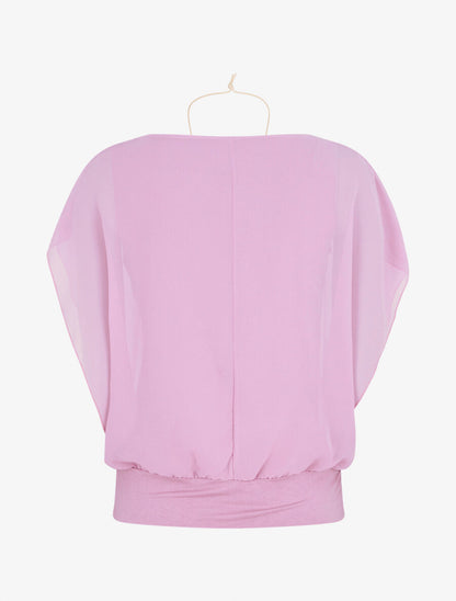 Top uni en voile à manches volantées - Lilas - 2
