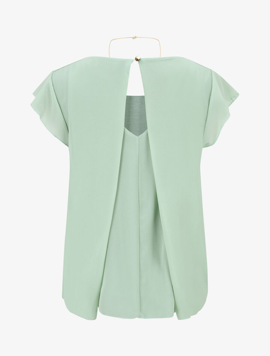 Blouse en voile transparente à manches volantées - Vert d&