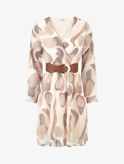 Robe patineuse imprimé rétro irisé - Beige - 1