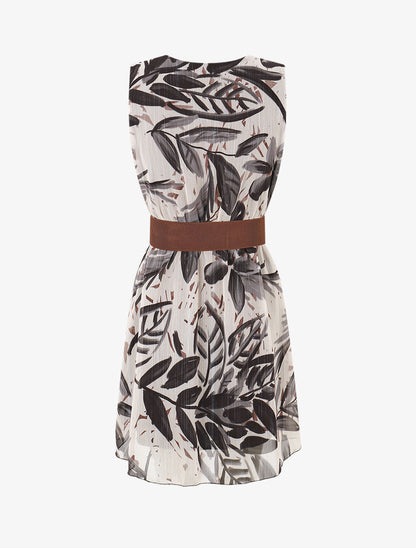 Robe courte sans manches imprimé feuilles irisé - Noir - 2