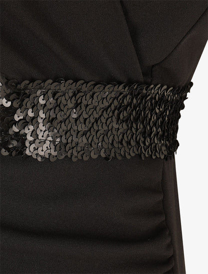 Robe asymétrique à taille en sequins - Noir - 3