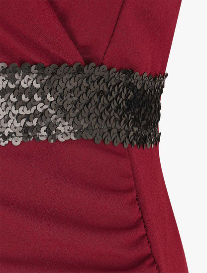 Robe asymétrique à taille en sequins - Lie de vin - 3