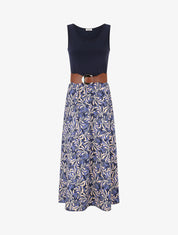 Robe bicolore imprimé floral - Marine - 4