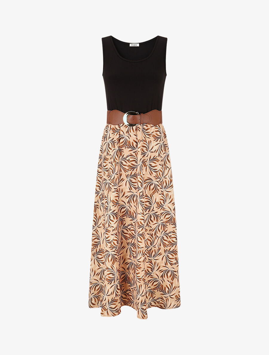 Robe bicolore imprimé floral - Marron - 4