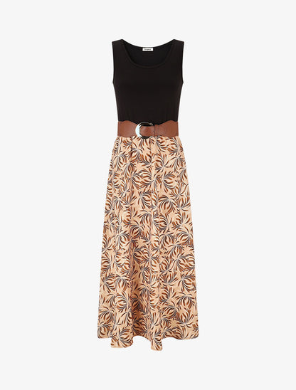 Robe bicolore imprimé floral - Marron - 4