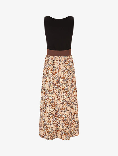 Robe bicolore imprimé floral - Marron - 2