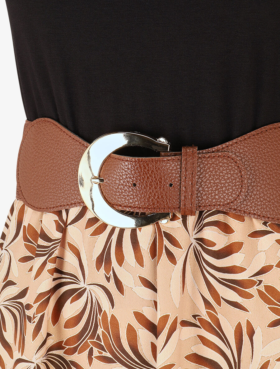 Robe bicolore imprimé floral - Marron - 3