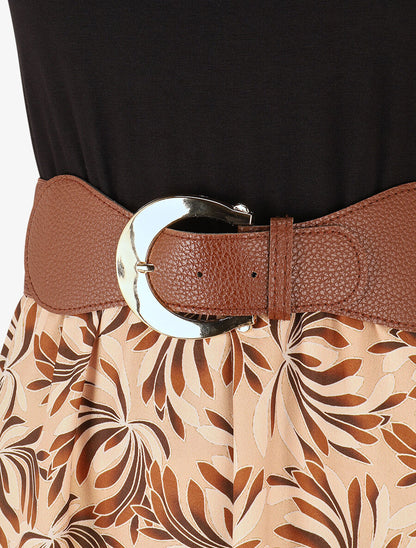 Robe bicolore imprimé floral - Marron - 3