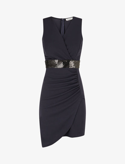 Robe asymétrique à taille en sequins - Marine - 4