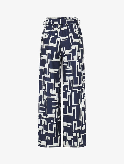 Pantalon fluide à imprimé graphique - Marine - 2