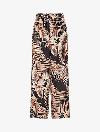 Pantalon ample à imprimé tropical - Noir - 1