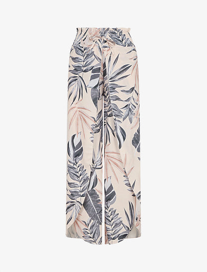 Pantalon tulipe imprimé tropical à taille élastiquée - Noir - 4