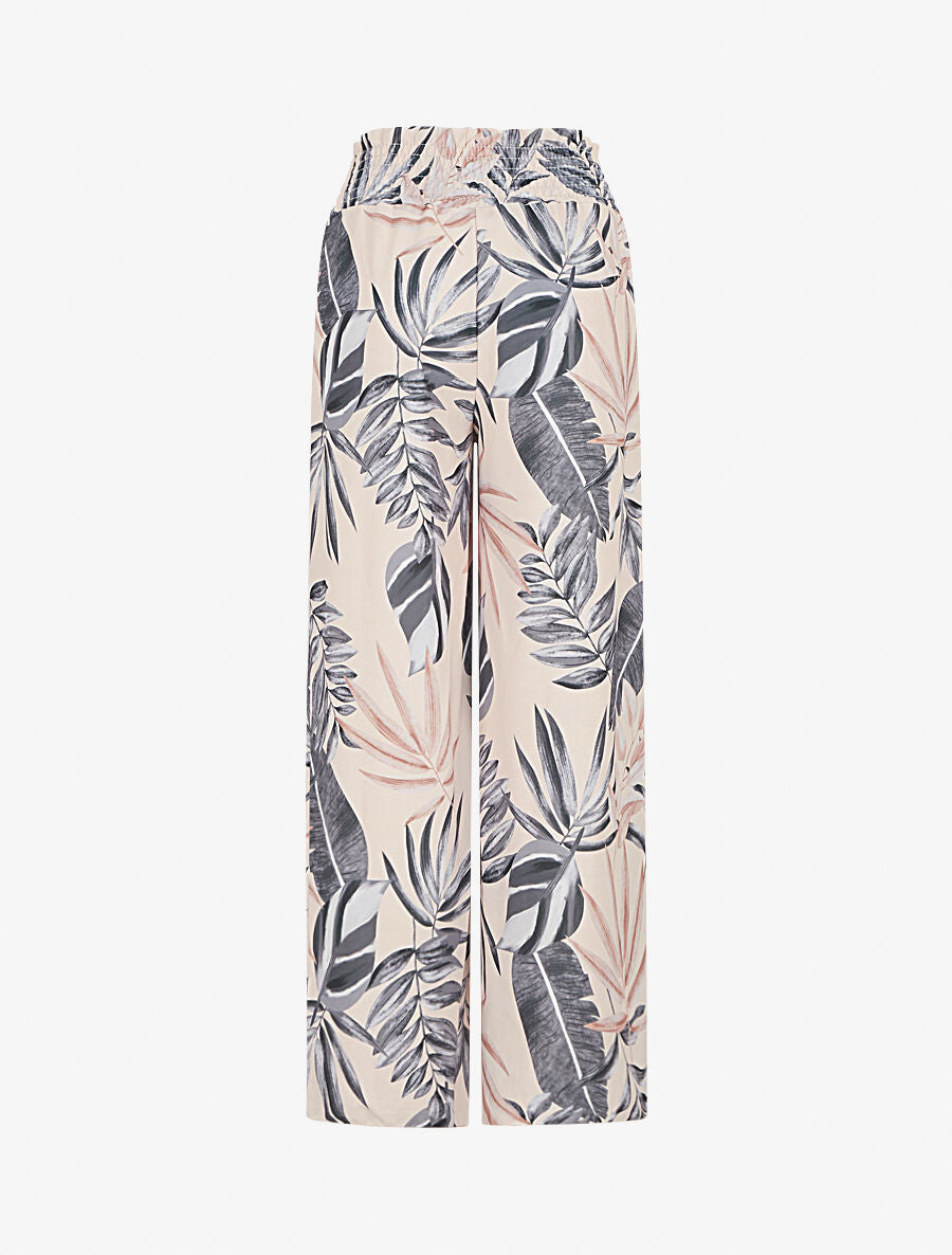Pantalon tulipe imprimé tropical à taille élastiquée - Noir - 2