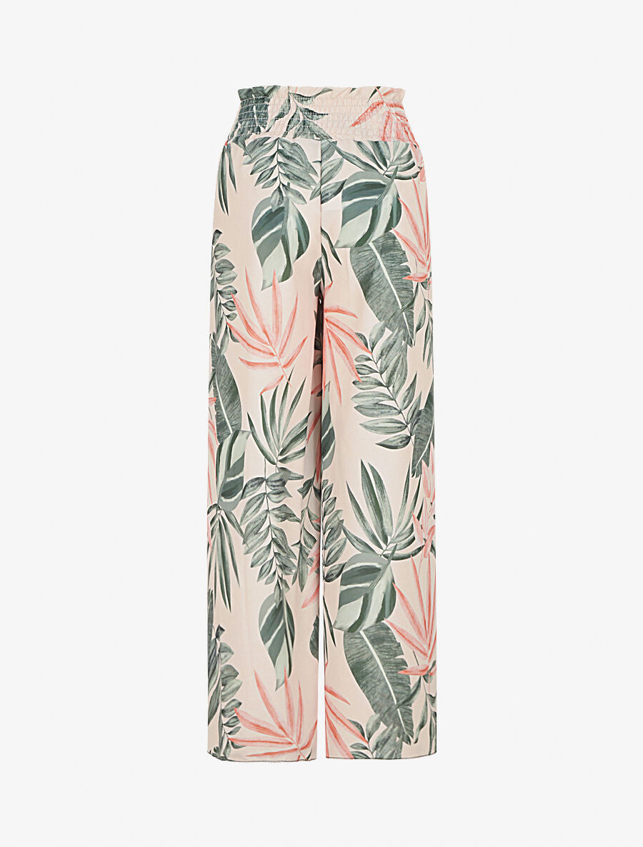 Pantalon tulipe imprimé tropical à taille élastiquée - Kaki - 2
