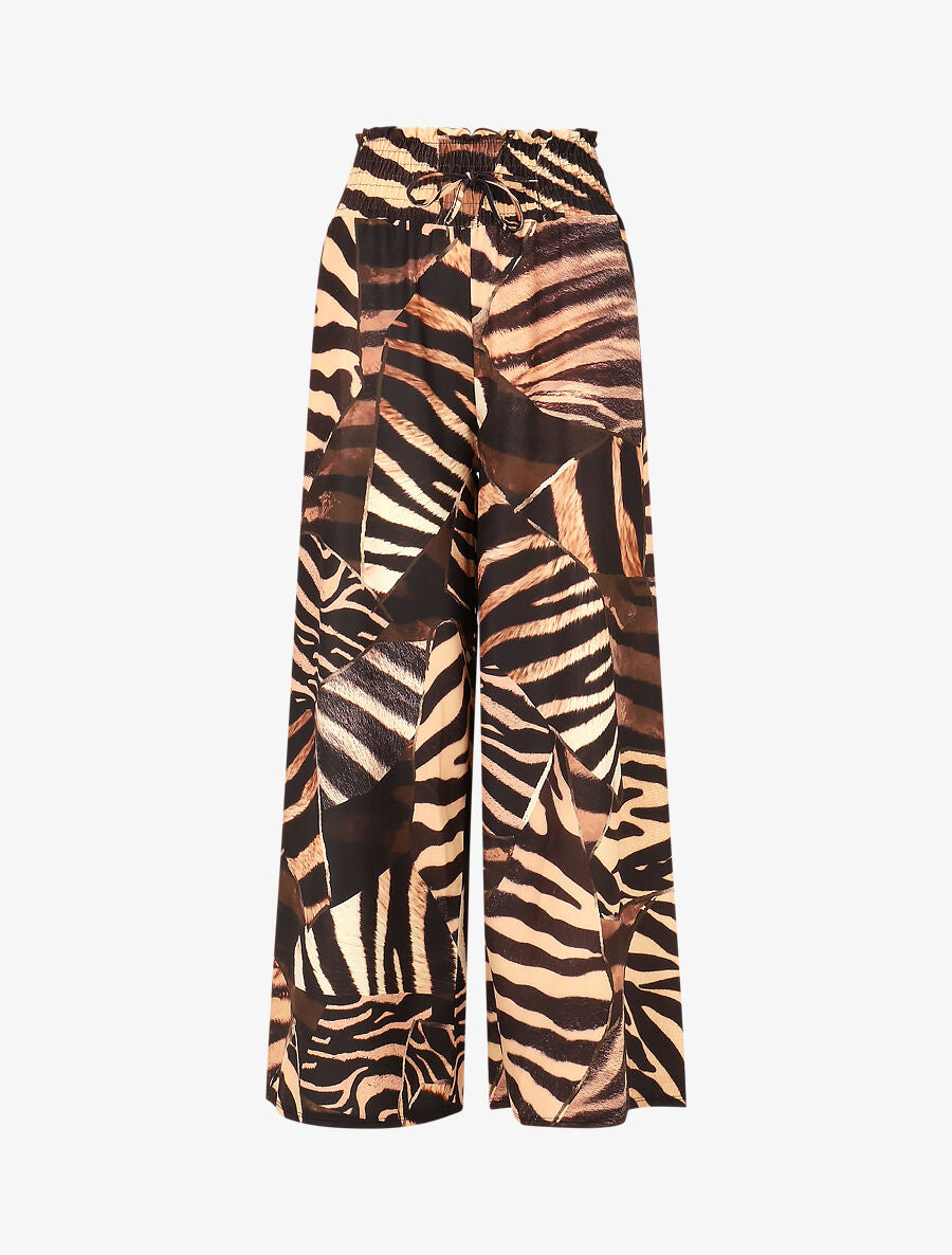Pantalon à taille haute élastiquée imprimé animal - Camel - 4