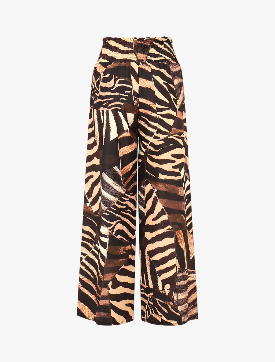 Pantalon à taille haute élastiquée imprimé animal - Camel - 2