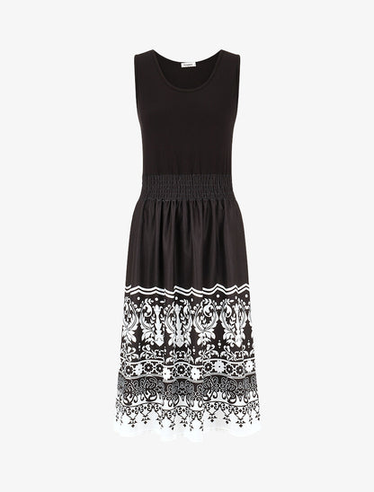 Robe midi évasée sans manches imprimé floral - Noir - 1