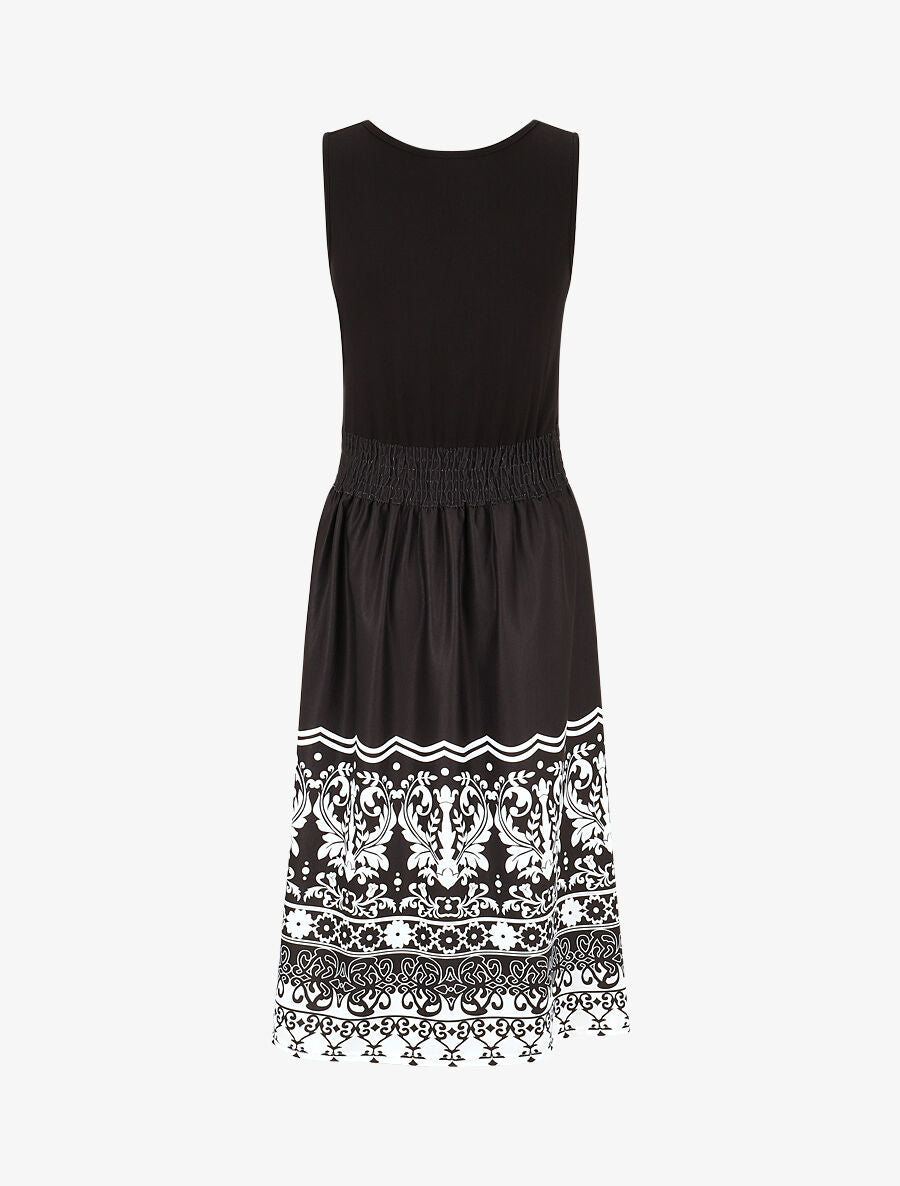 Robe midi évasée sans manches imprimé floral - Noir - 2