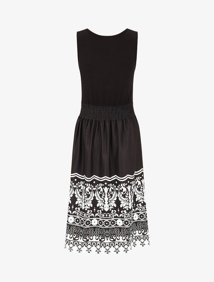 Robe midi évasée sans manches imprimé floral - Noir - 2