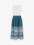 Robe midi évasée sans manches imprimé floral - Bleu canard - 1