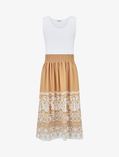 Robe midi évasée sans manches imprimé floral - Beige - 1
