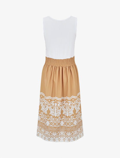 Robe midi évasée sans manches imprimé floral - Beige - 2