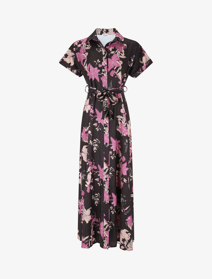 Robe chemise longue imprimé fleuri - Noir - 1