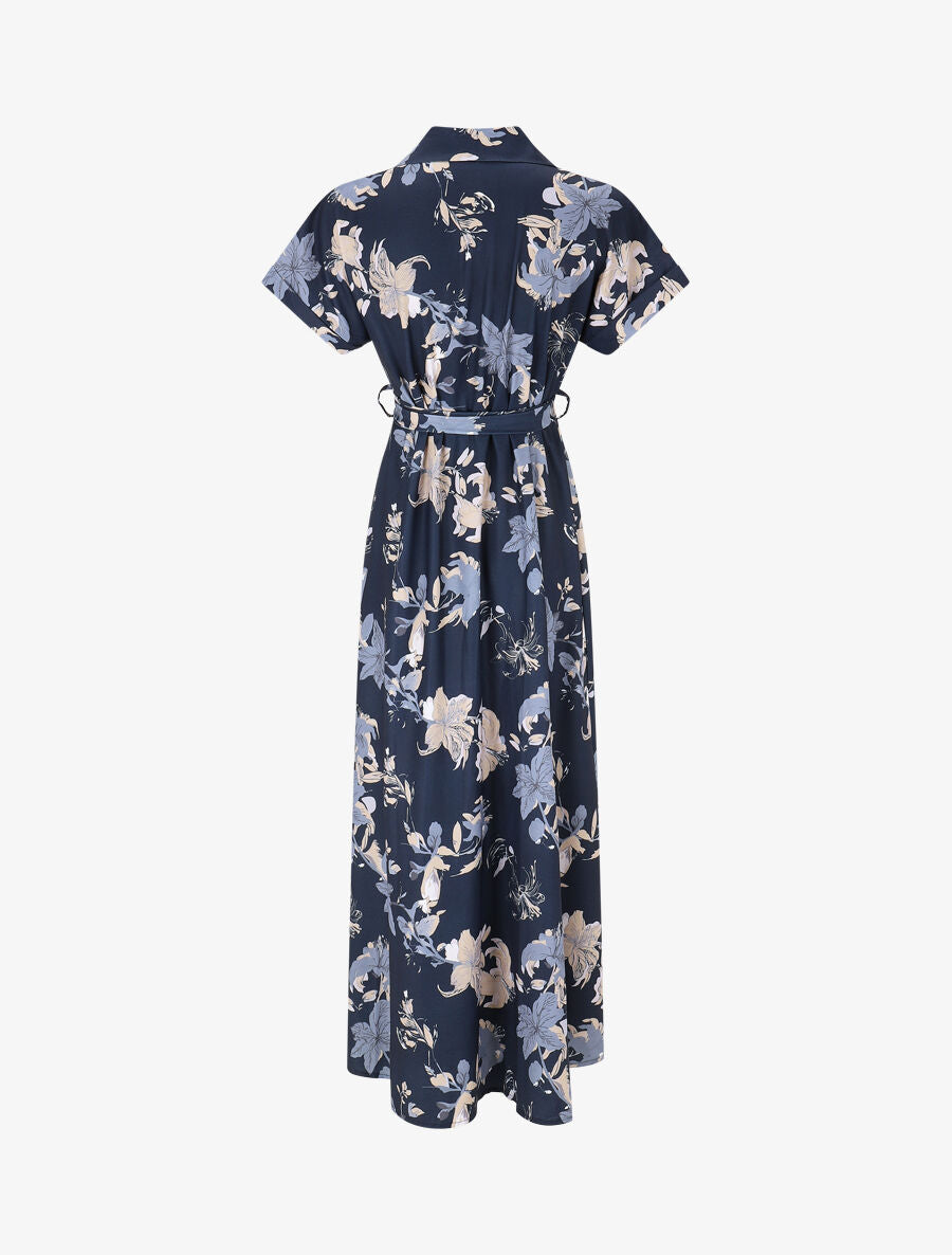 Robe chemise longue imprimé fleuri - Marine - 2