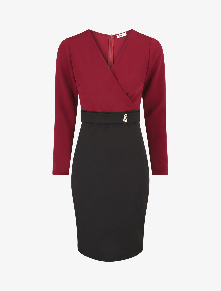 Robe fourreau à taille cintrée - Lie de vin - 1