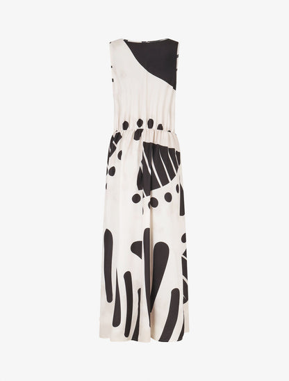 Robe longue élastiquée imprimé fantaisie - Beige - 2