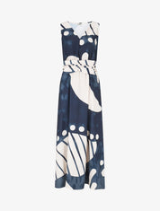 Robe longue élastiquée imprimé fantaisie - Marine - 1