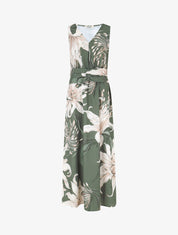 Robe longue élastiquée imprimé floral - Kaki - 4