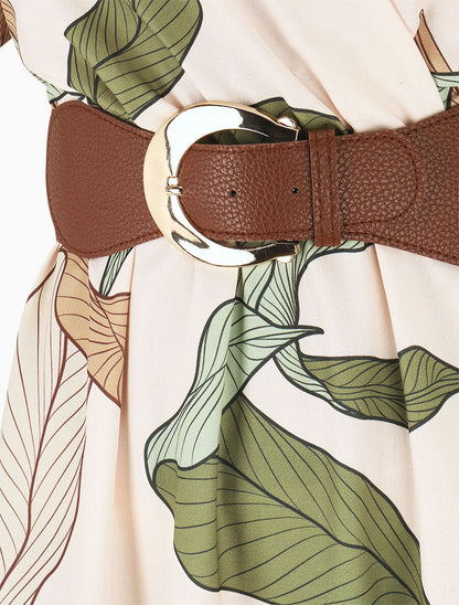 Robe longue à cache-coeur imprimé feuillage - Kaki - 3