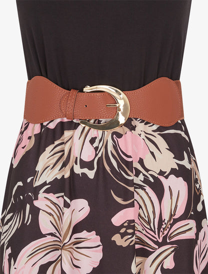 Robe longue à bretelles brodées imprimé floral - Noir - 3