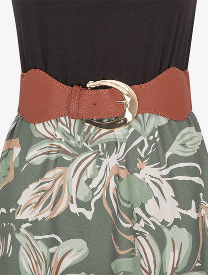 Robe longue à bretelles brodées imprimé floral - Kaki - 3