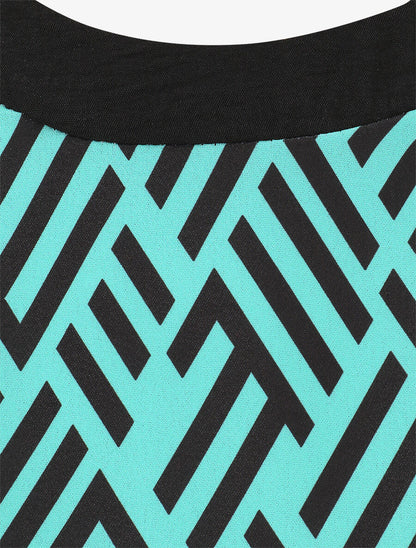 Top imprimé graphique à manches courtes en dentelle - Turquoise - 3