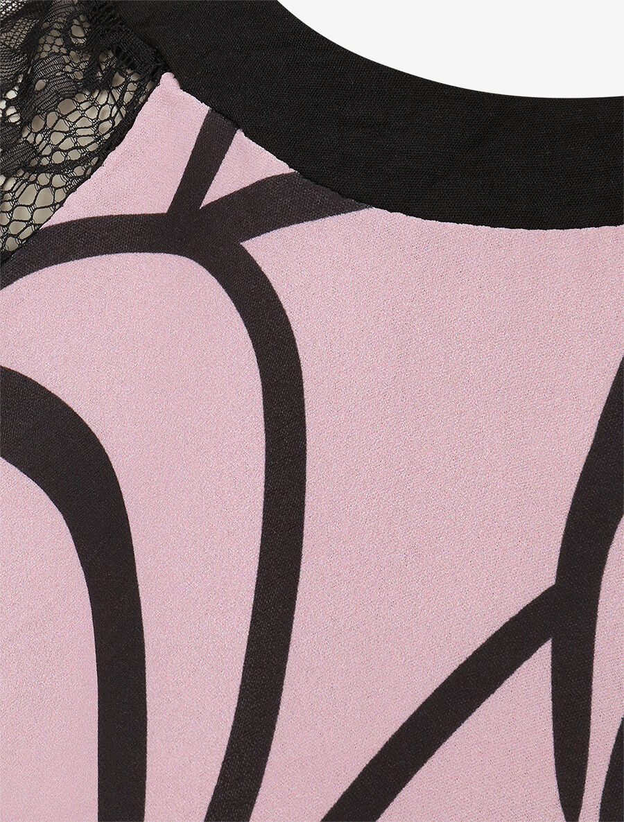 Top imprimé abstrait à manches courtes en dentelle - Rose - 3